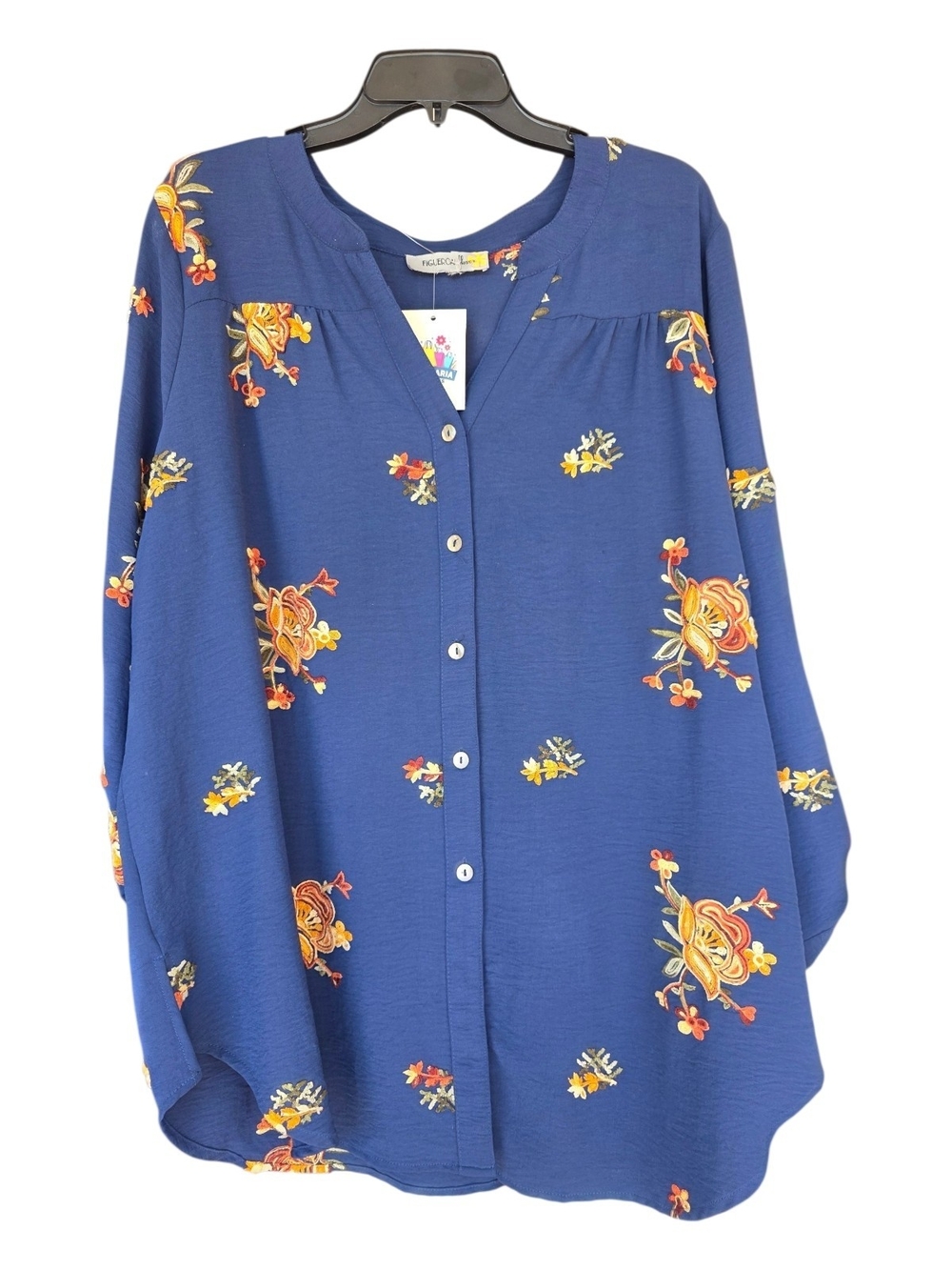 Figueroa & Flower Floral Embroidered Long Sleeve Blouse Size XL.